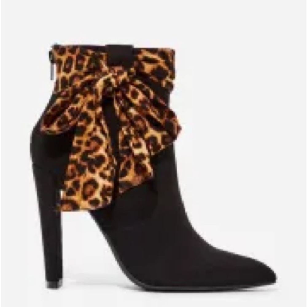 Leopard Print Bow Ankle Boots